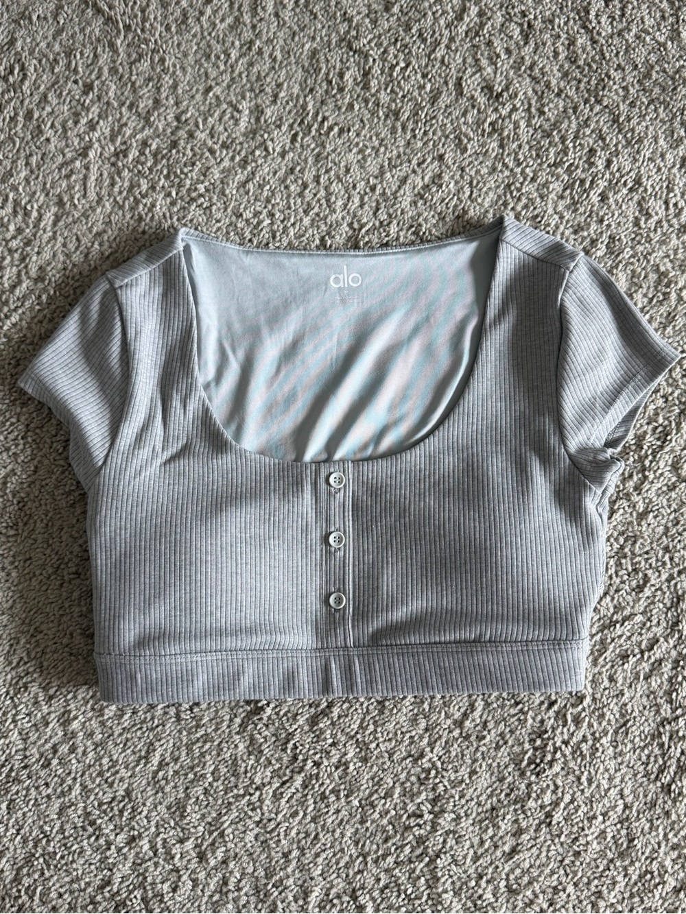 NWOT ALO Yoga Ribbed Scoop Neck Crop Top - Light Gray Size M
